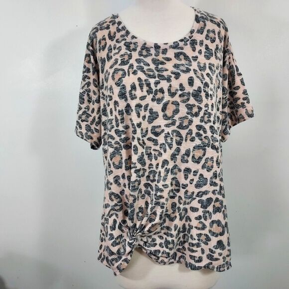 Est 1946 T Shirt Top Womens Plus 18/20W Twist Front Short Sleeve Animal Print - Picture 2 of 15